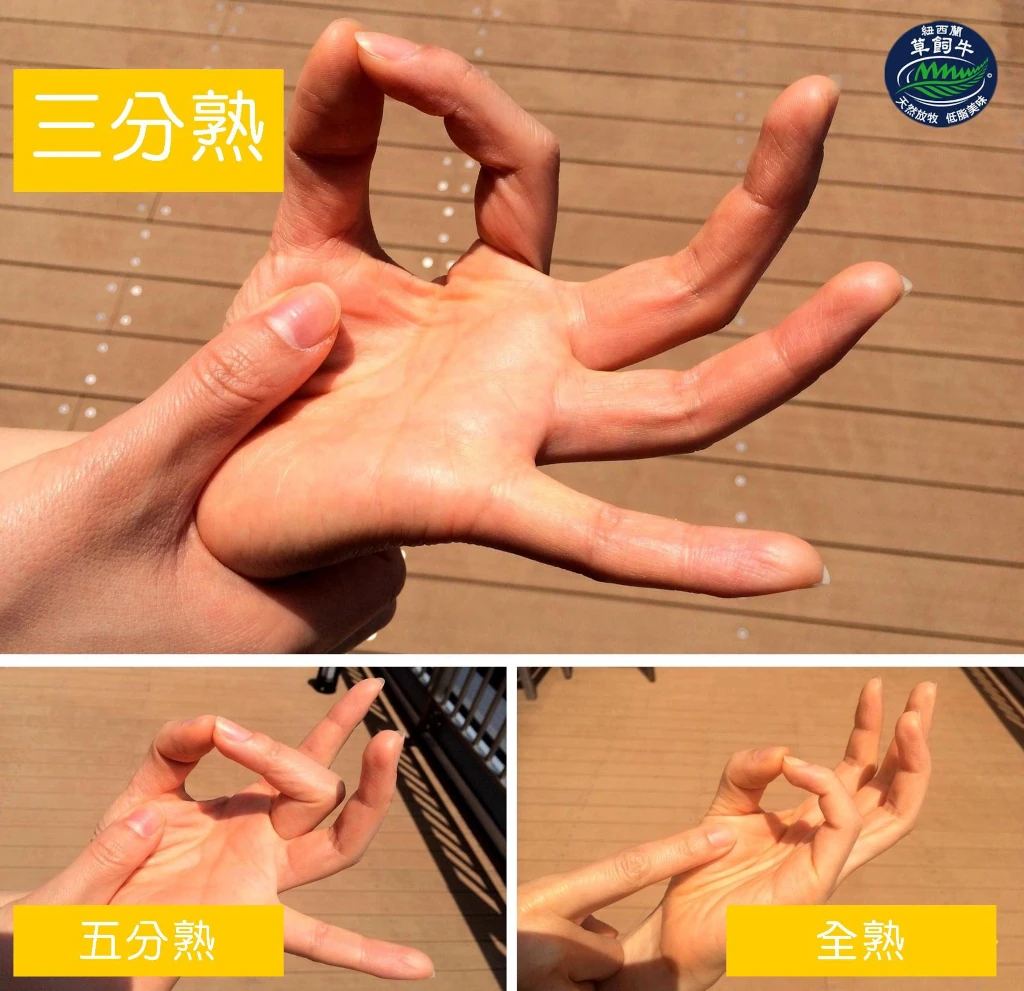 牛排熟度參考圖 用手指按按牛排的軟硬度來判斷牛排的熟度